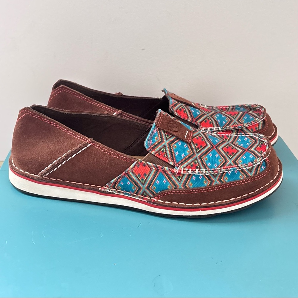 Ariat Cruiser Saddle Tan Suade Geometric Neutral Boho Slip On Shoes Size 9.5B - Picture 3 of 16